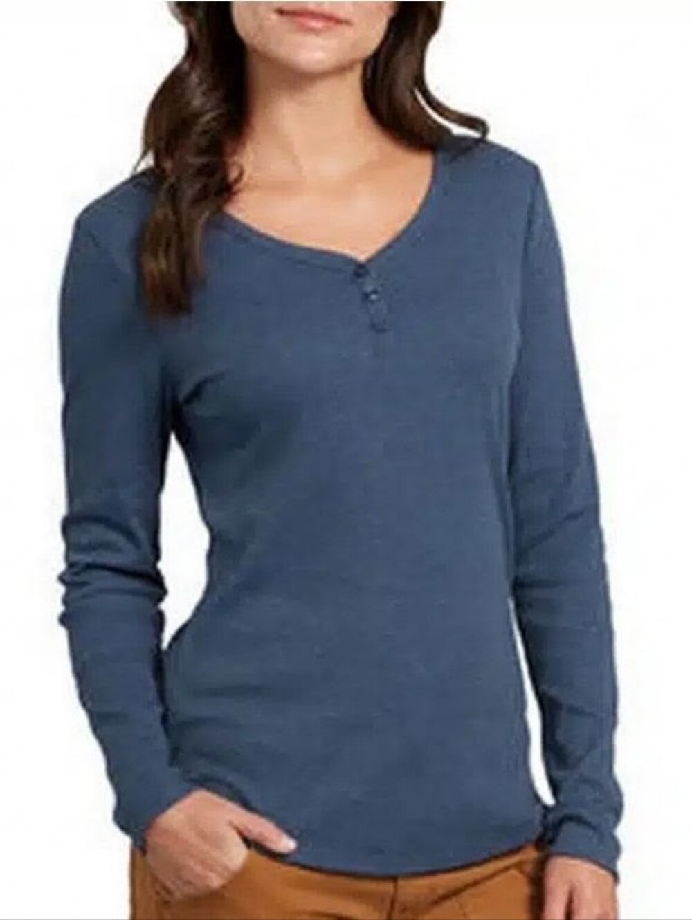 Dickies Womens Plus Size 2XL Blue Ribbed Long Sleeve Henley Shirt Top Workwear